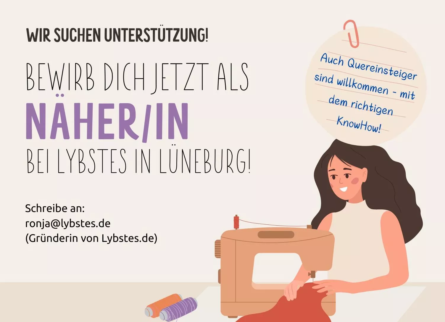 Stellenangebot, Jobangebot in Lüneburg, Raum Hamburg als Näherin, Schneiderin und Schnittdirektrice