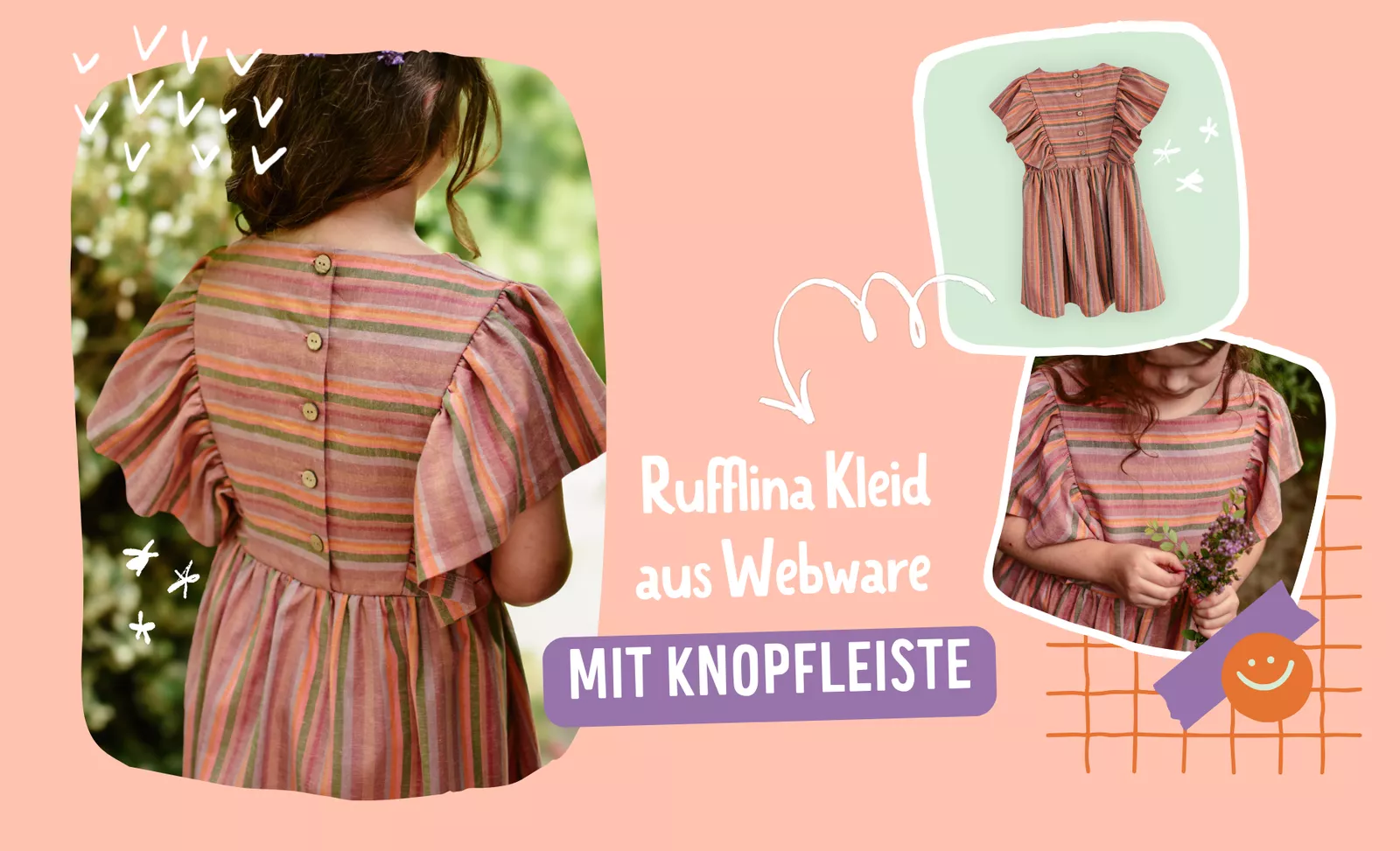 Rufflina Kleid mit Knopfleiste Vorder- und Rückansicht