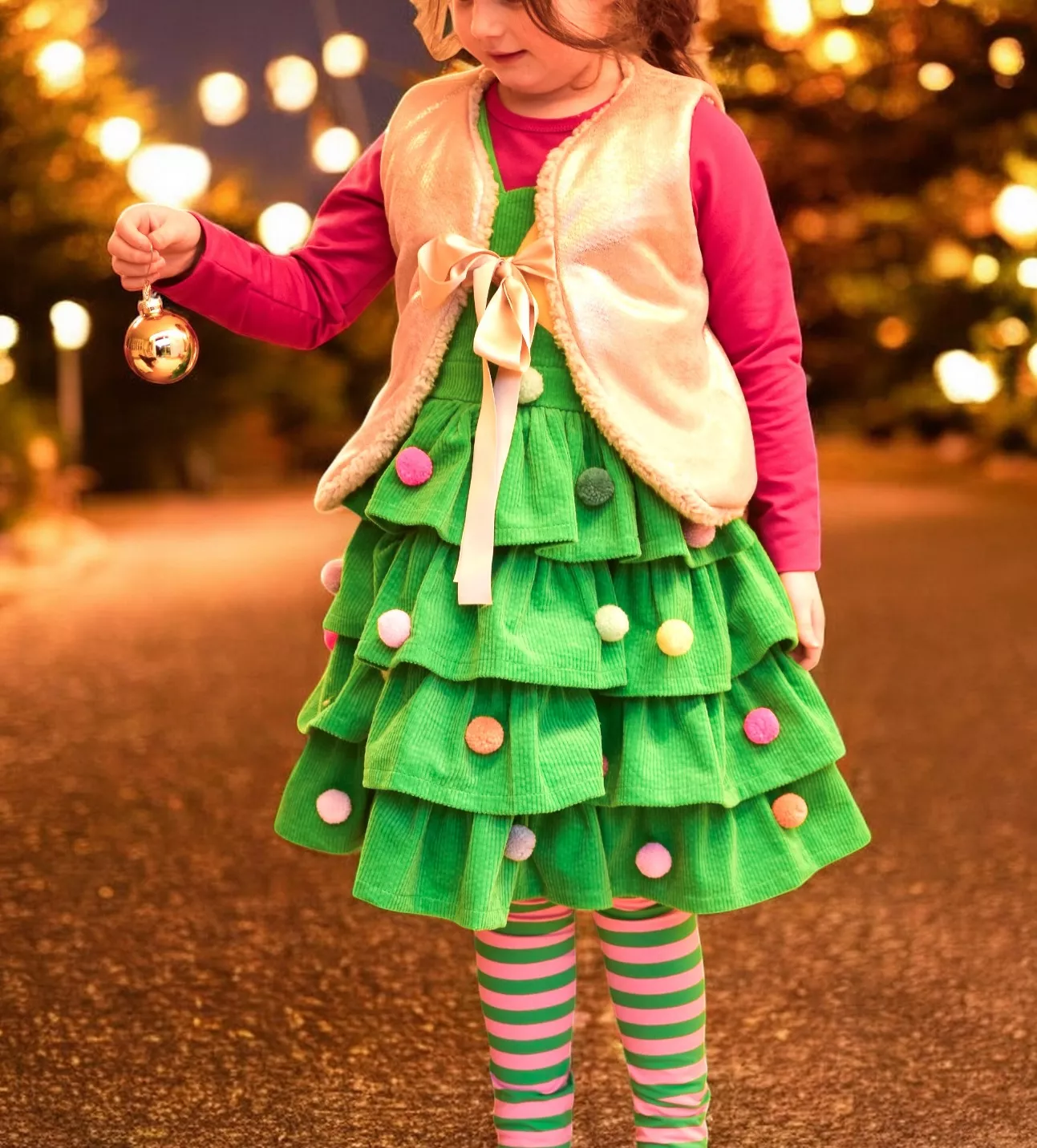 Weihnachtskleid Tannenbaumkleid nähen - Weihnachtsbaumkleid für Kinder