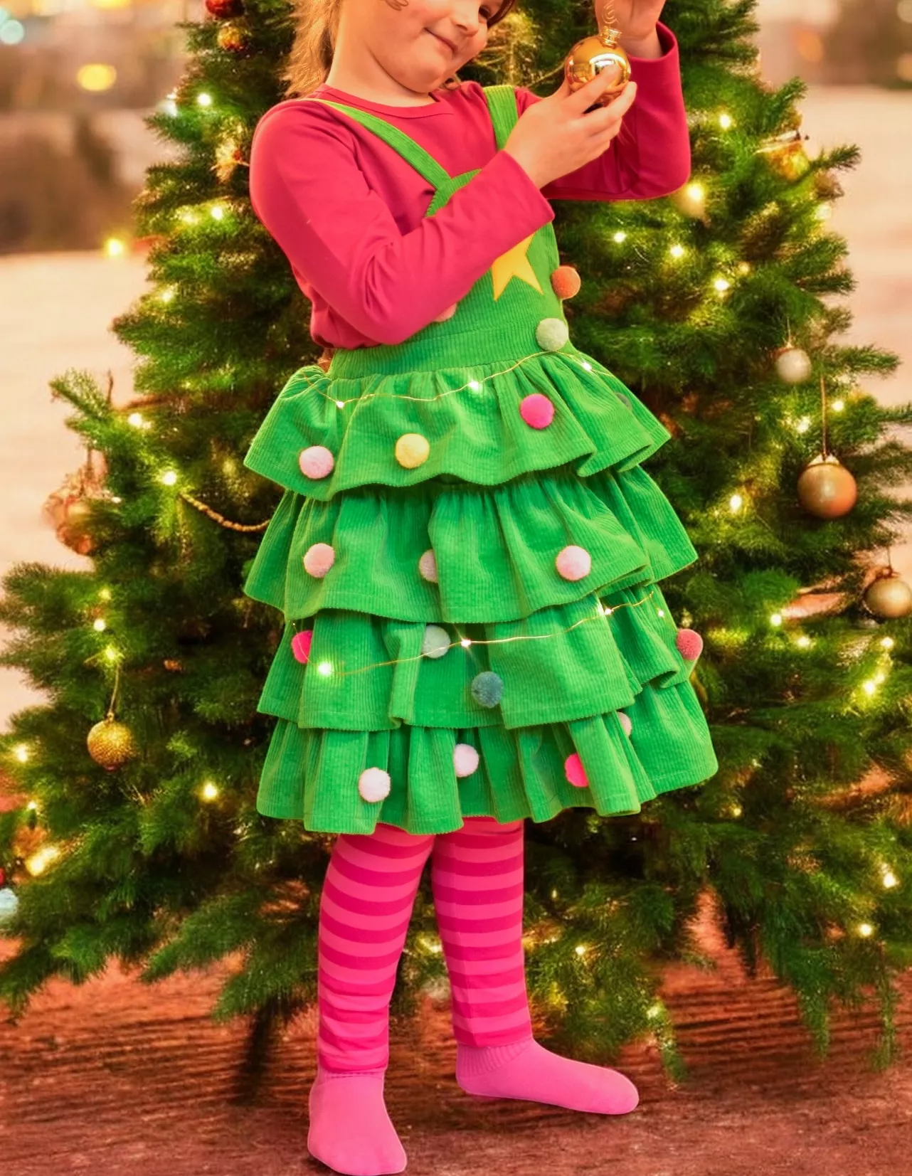 Weihnachtskleid Tannenbaumkleid nähen - Weihnachtsbaumkleid für Kinder